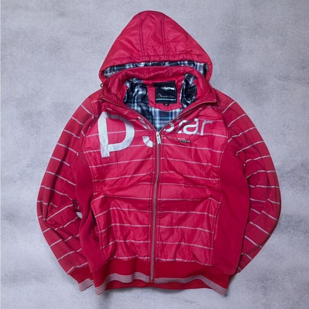 Karl Lagerfeld 2000’s y2k red striped jacket with plaid lining